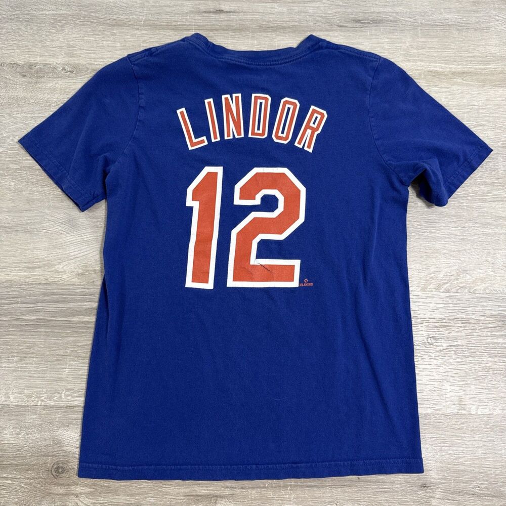 Francisco Lindor Shirt New York Mets Nike MLB Youth Medium 10 12 Blue Baseball